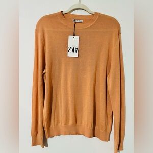 Zara Men's Warm Orange Crewneck Sweater